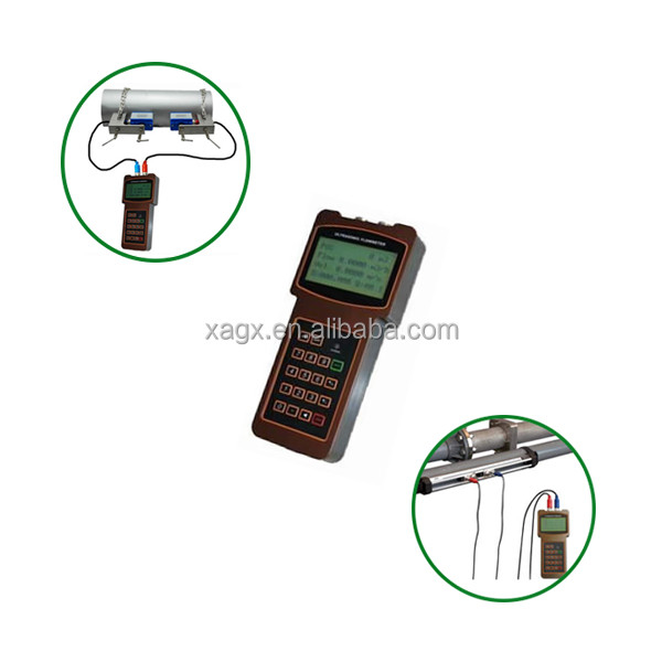 Medidor de flujo de agua por ultrasonido portátil de bajo costo china con fuente de alimentación 3 * 1.2V batería o adaptador de alimentación AC90 ~ 260V