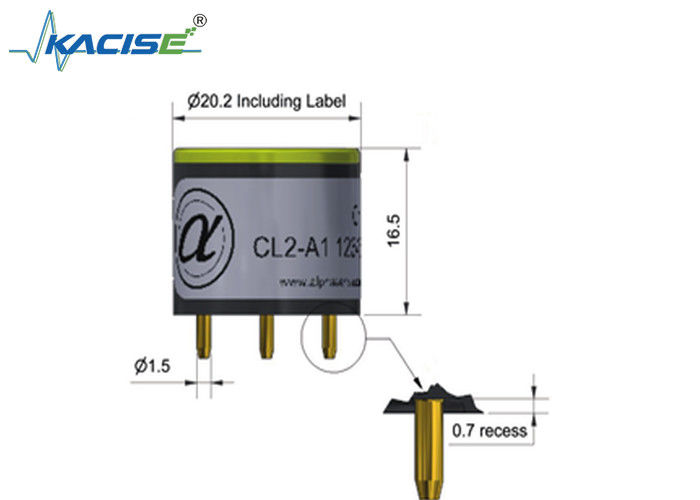 Sensor de cloro CL2-A1 - 3-electrodo con rango 20, linealidad ± 1,5 y límite de sobregas de 50