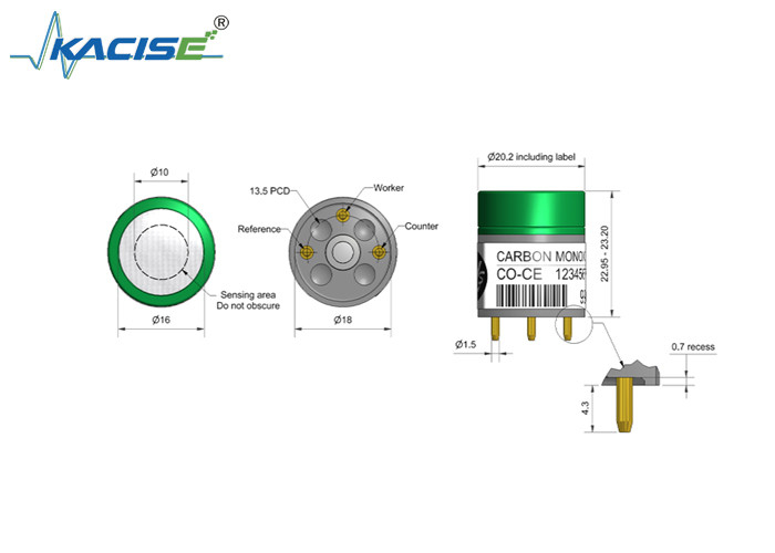 CO-CE Sensor de monóxido de carbono Linealidad 500 Sensibilidad de 10 a 25 Concentración alta