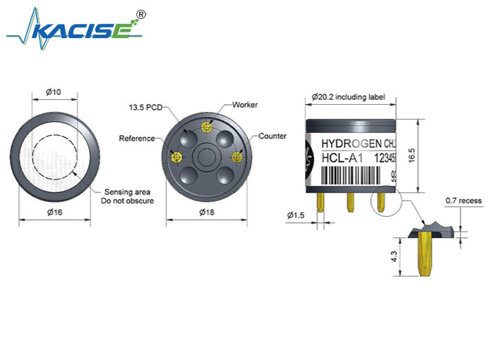 Sensor de cloruro de hidrógeno HCL-A1 con alta linealidad de sensibilidad 0 a 6 corriente cero -3 a 10 ppm