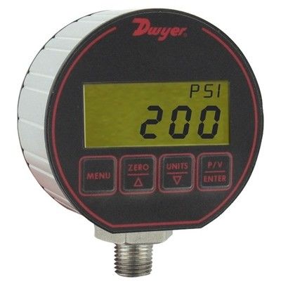 Nivel de la carcasa del medidor de presión digital de la serie Dwyer DPG diseñado para cumplir con NEMA 4/4X IP66 límite de presión 2x rango de presión