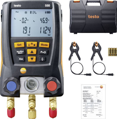 Kit de colector de refrigerante digital Testo 550 con conectividad Bluetooth 60 perfiles de refrigerante y diseño resistente