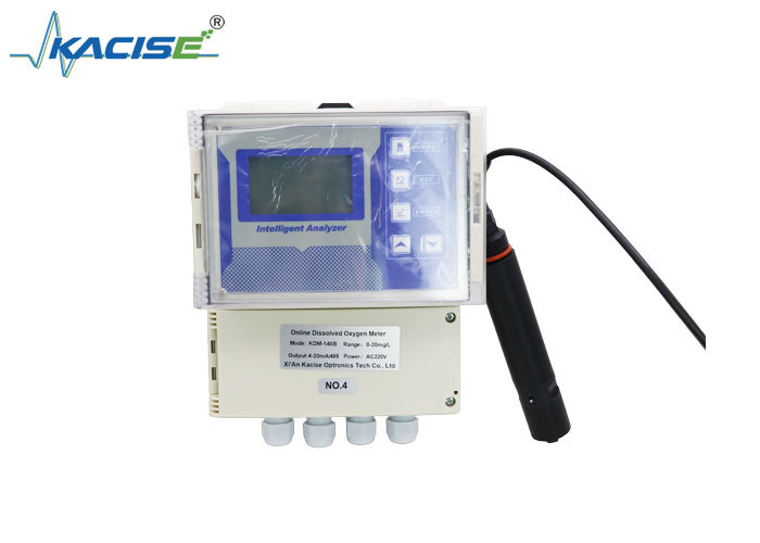 Medidor óptico DO en línea montado en la pared con rango de medición de 0,00 a 20,00 mg/L, precisión ± 2% F.S. y resolución de 0,01 mg/L